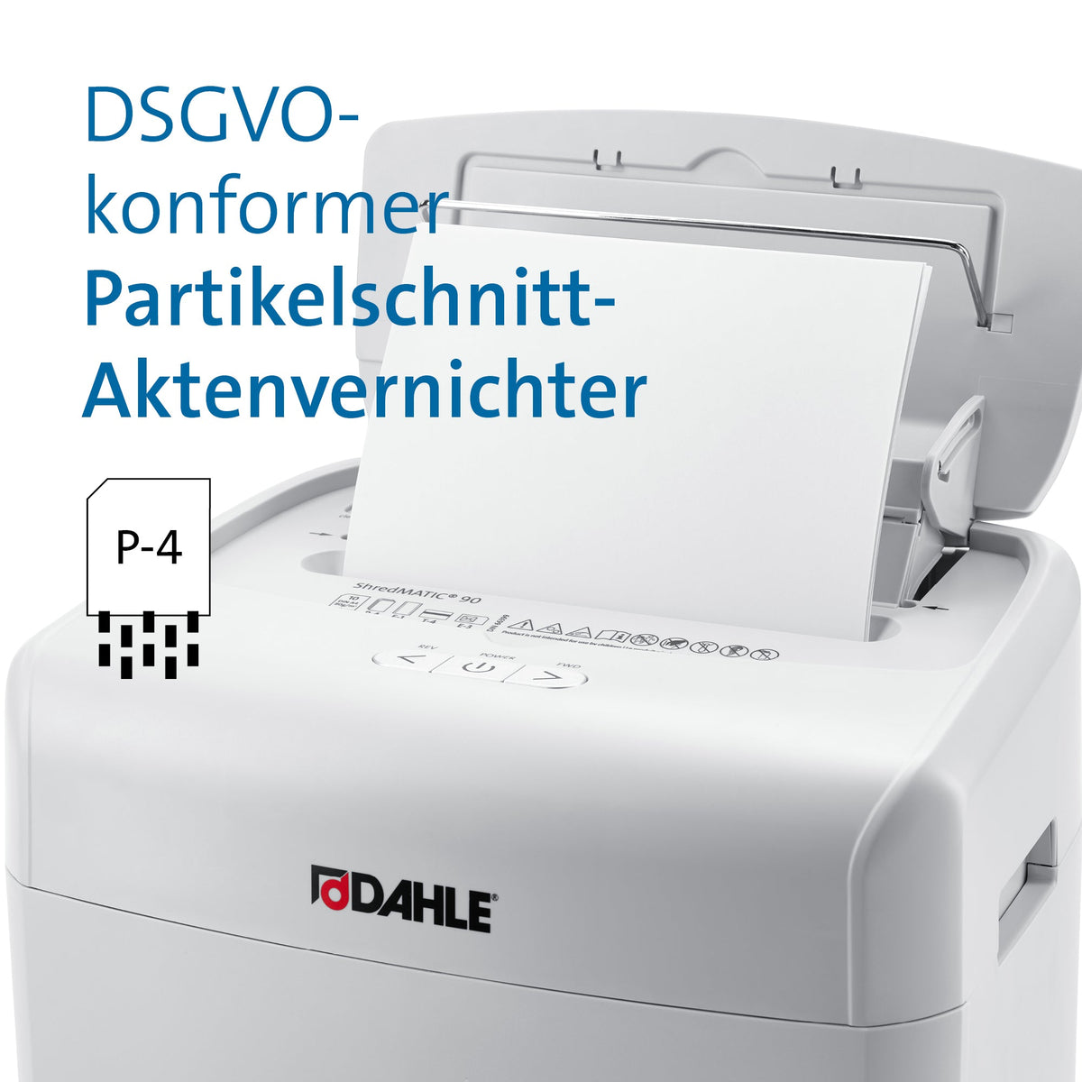 Aktenvernichter Dahle ShredMATIC 90 Schnitt 4 x 12 mm, 1-90 Blatt, 23 L