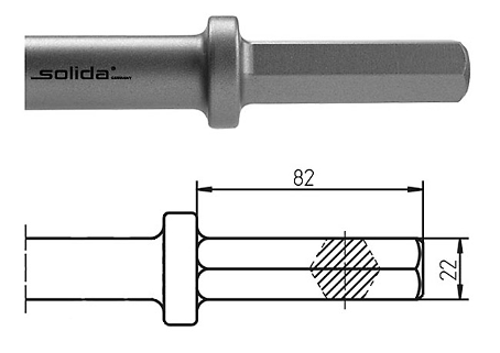Stumpfmeißel für Einschlagfundament FundaFix, Werkzeugaufnahme 6-kant. 22 x 82 mm