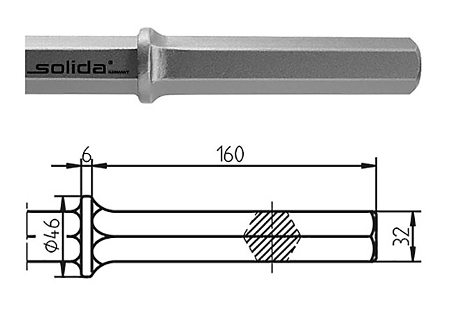 Stumpfmeißel für Einschlagfundament FundaFix, Werkzeugaufnahme 6-kant. 32 x 160 mm