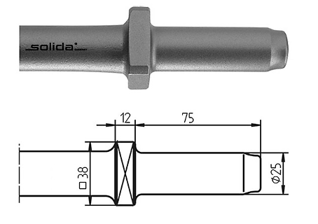 Stumpfmeißel für Einschlagfundament FundaFix, Werkzeugaufnahme ø 25 x 75 mm, B. 38 mm