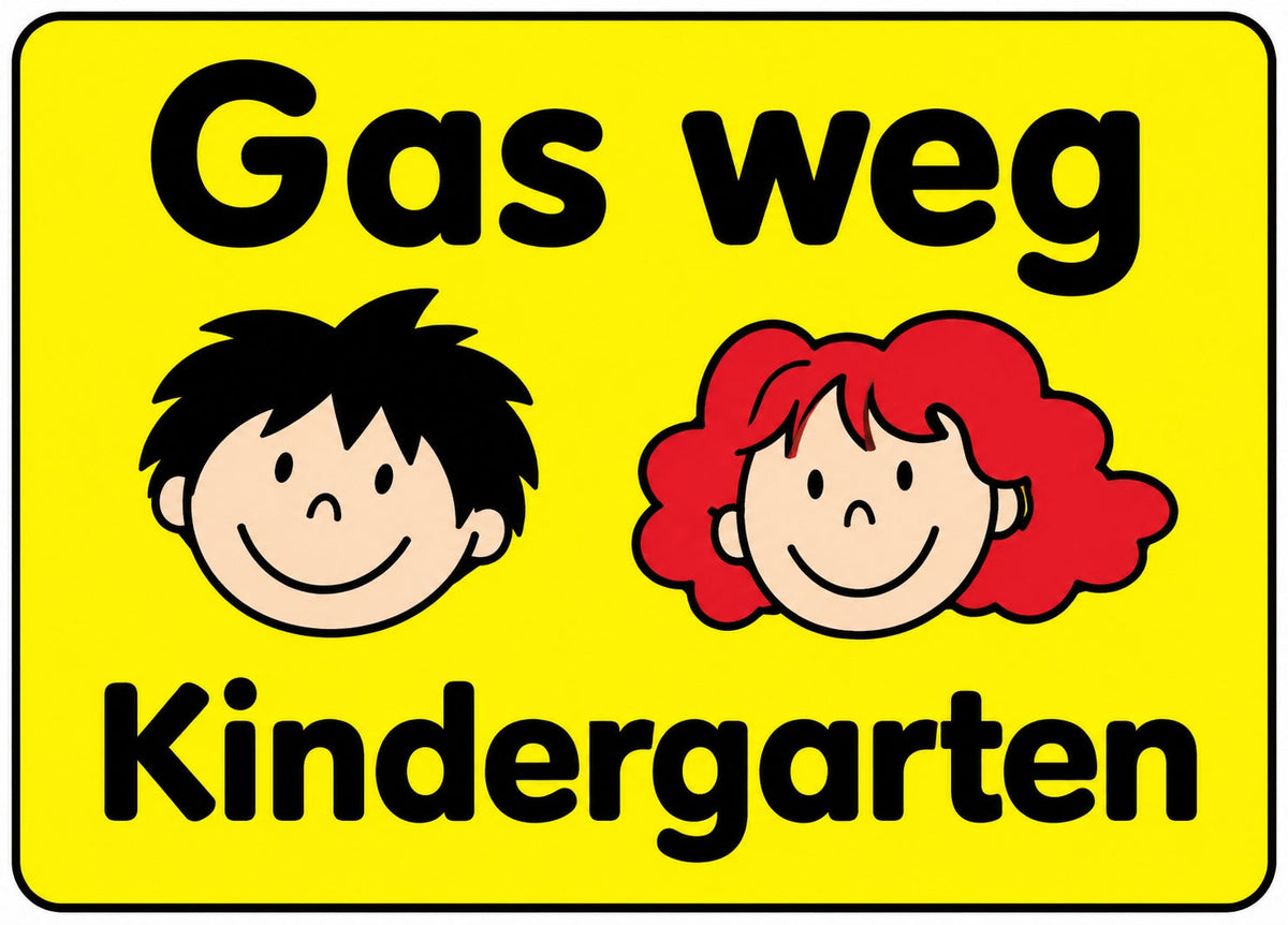 Kinderhinweisschild K10 Gas weg, Kindergarten 650 x 1000 mm
