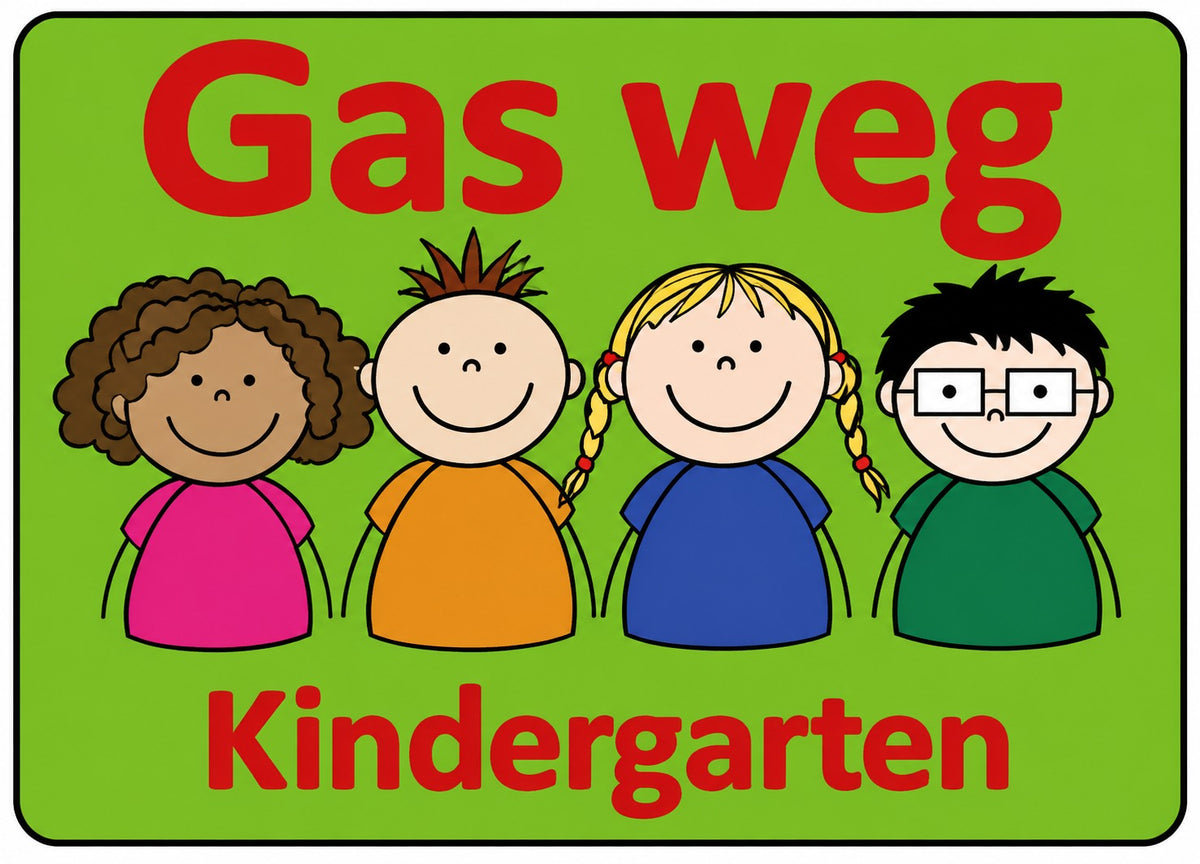 Kinderhinweisschild K10N Gas weg, Kindergarten 650 x 1000 mm