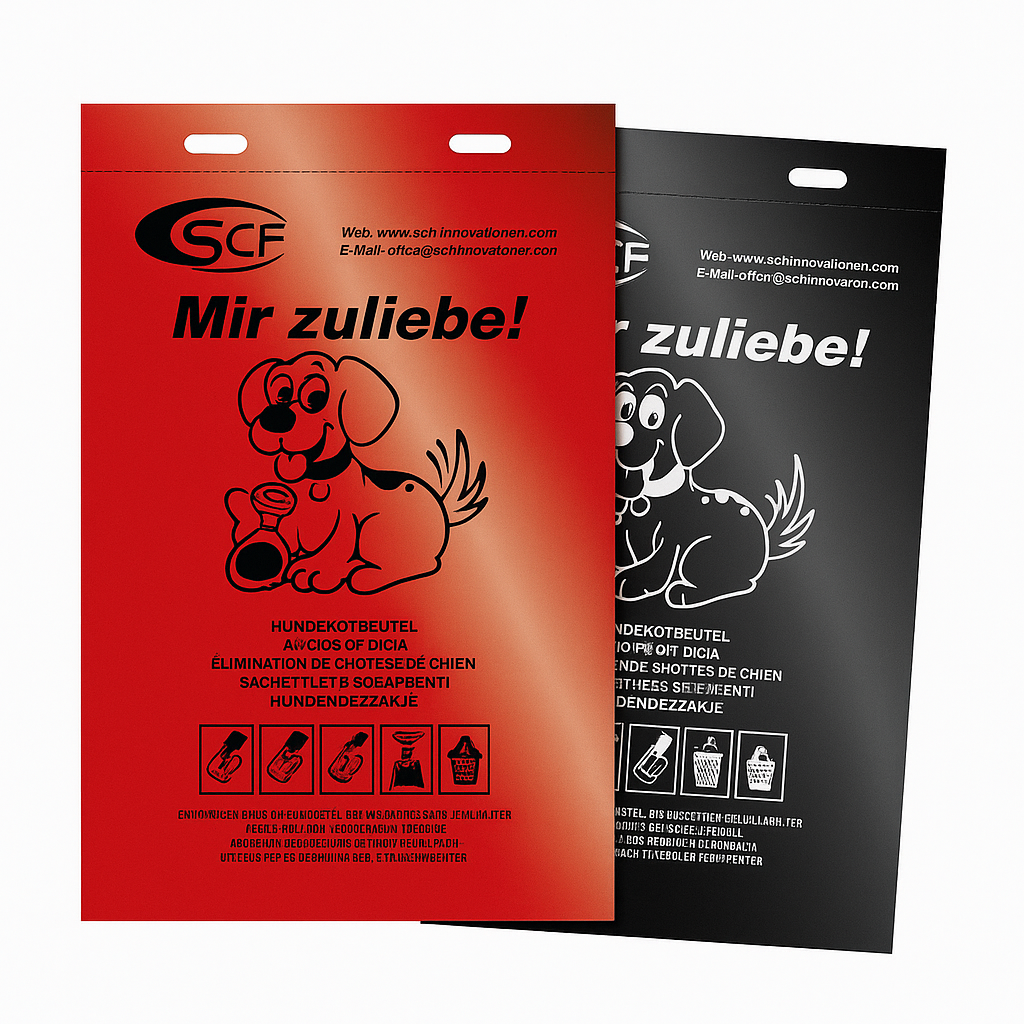 Hundekotbeutel rot o schwarz, Br. 250 x L. 320 mm, Dicke 15µ, geblockt