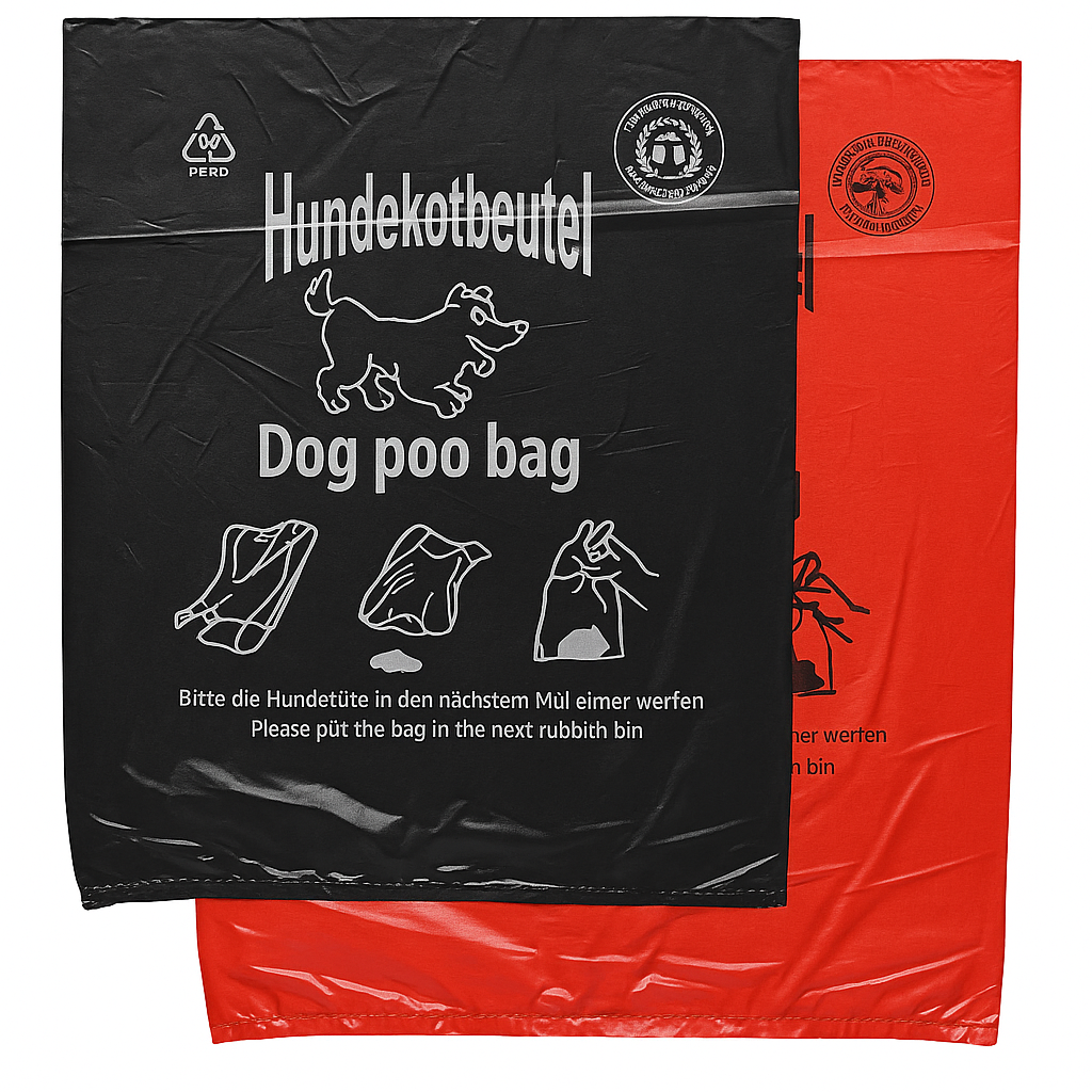 Hundekotbeutel rot oder schwarz, Br. 250 x L. 310 mm, Dicke 13µ, geblockt
