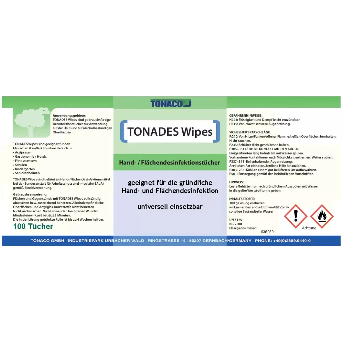 TONADES-WIPES alkoholischer Reiniger, 4 x 2 L- Eimer à 80 Tücher