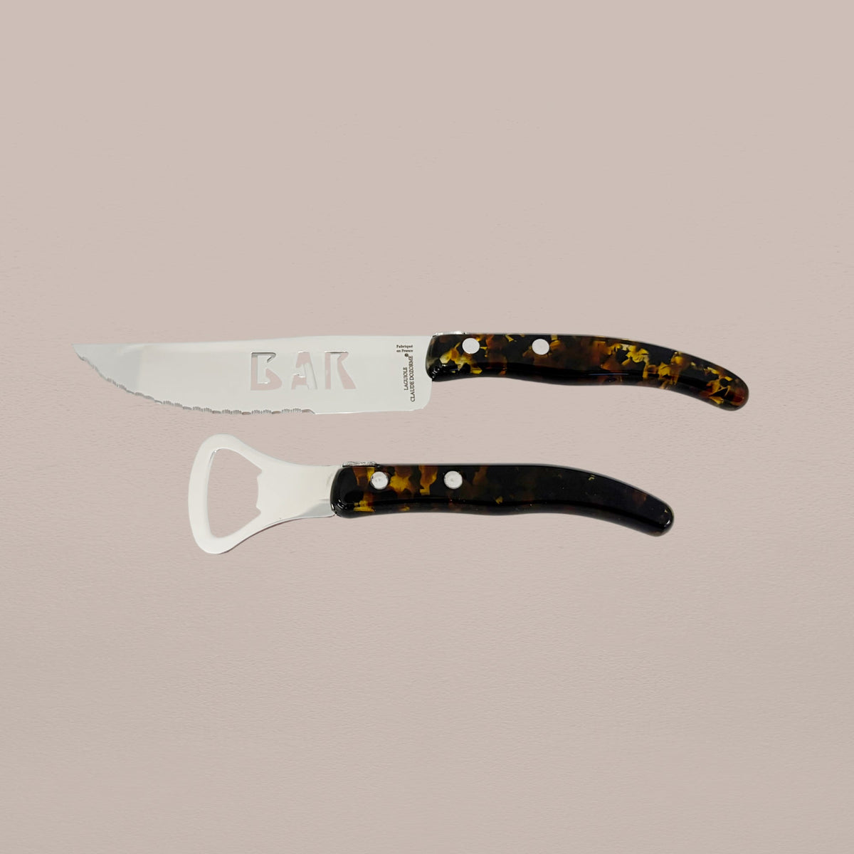 2-Piece Bar Knife & Bottle Opener Set - Tortoise