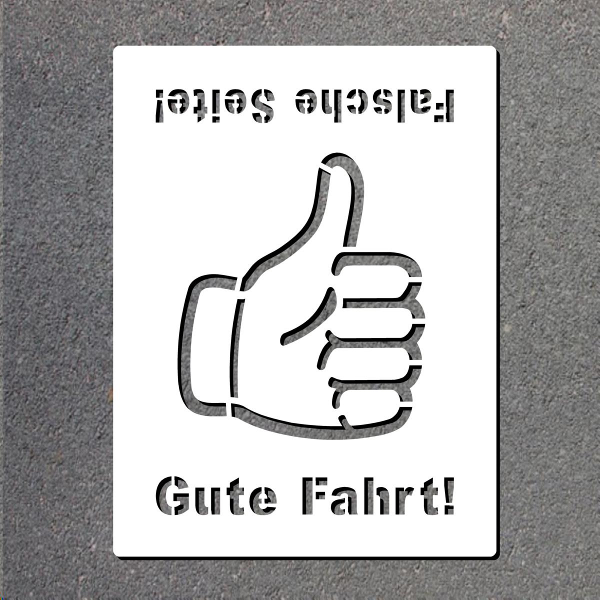 Schablone für Fahrradweg -Falsche Seite/Gute Fahrt-