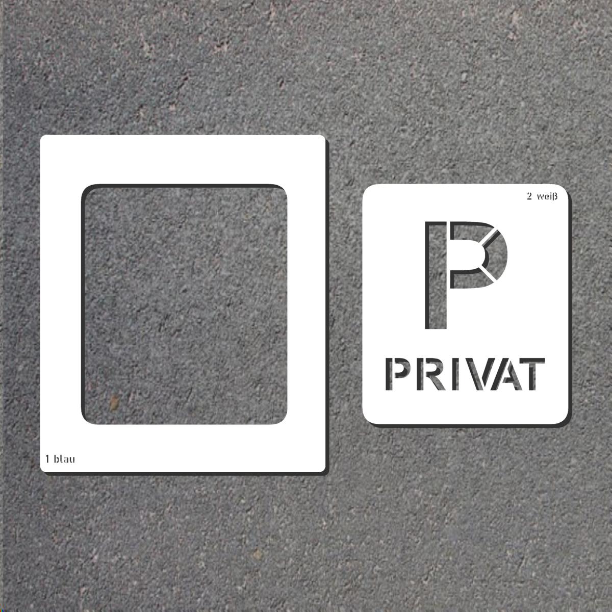 Schablone VZ314-Privat, Privat Parkplatz, 680x800 mm, Aluminium 1,0 mm