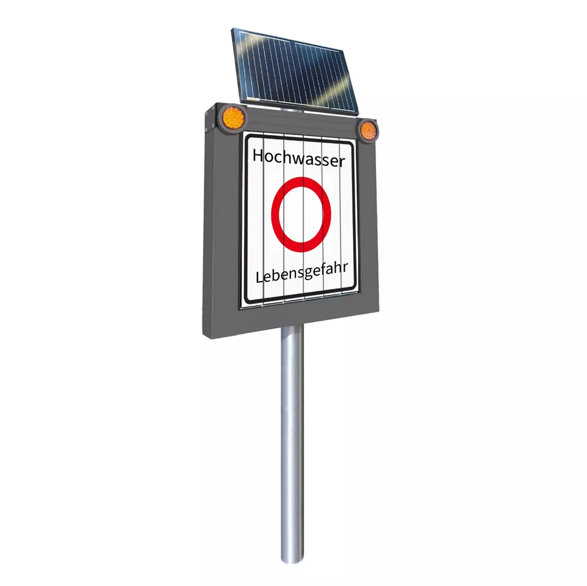 Hochwasserwarnsystem, Set mit 2 Prismenschilder und Flutsensor, mit Solar