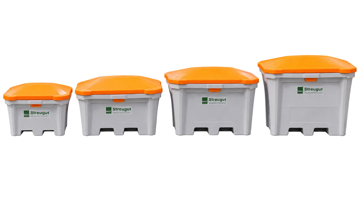 Streugutbehälter aus PE mit Untenentnahme, 700 Liter, orange-grau