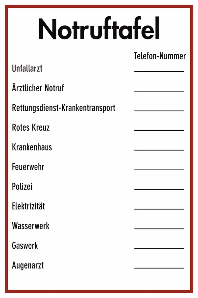 Notruftafel, Kunststoff, 200x300 mm