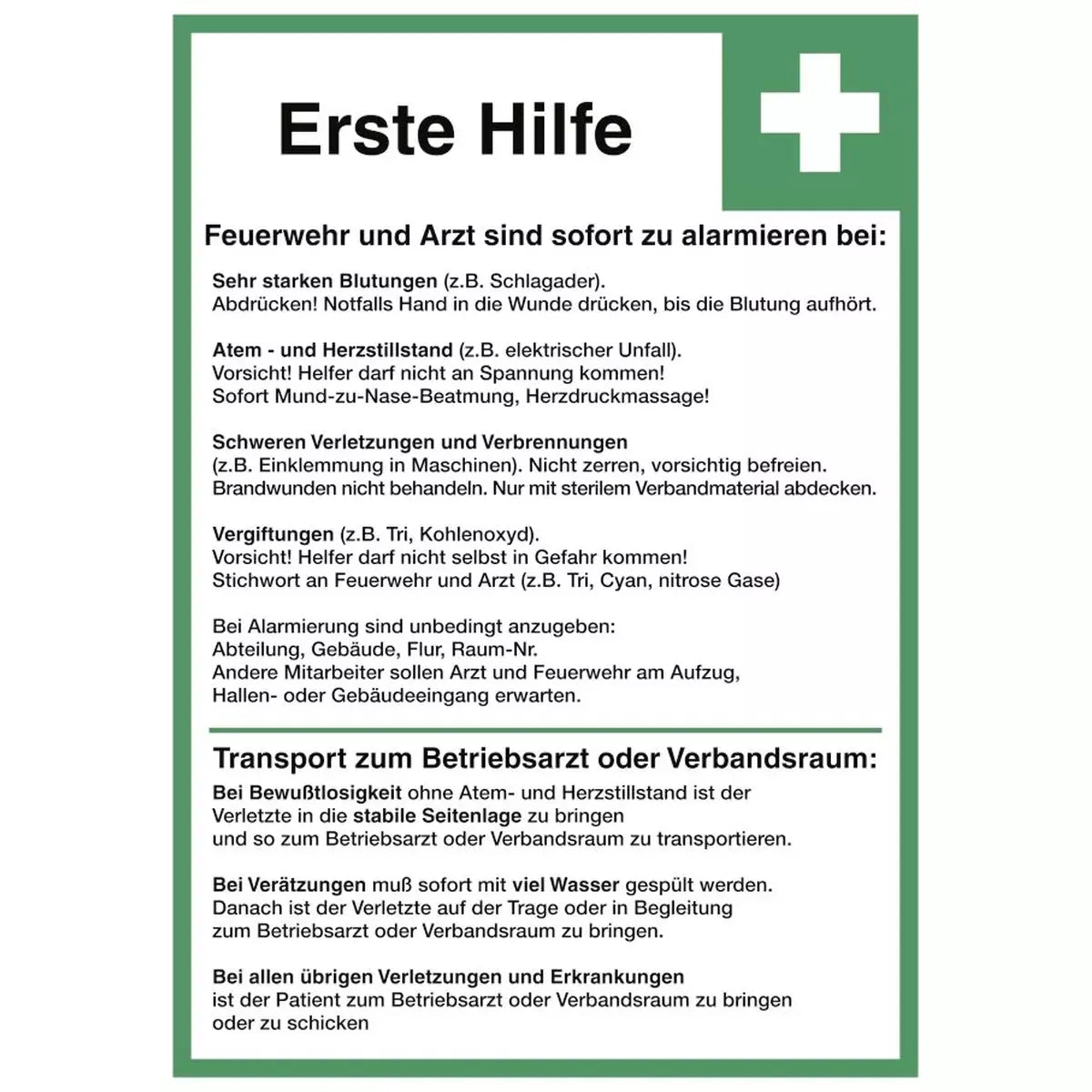 Erste-Hilfe-Tafel, Kunststoff, 297x420 mm