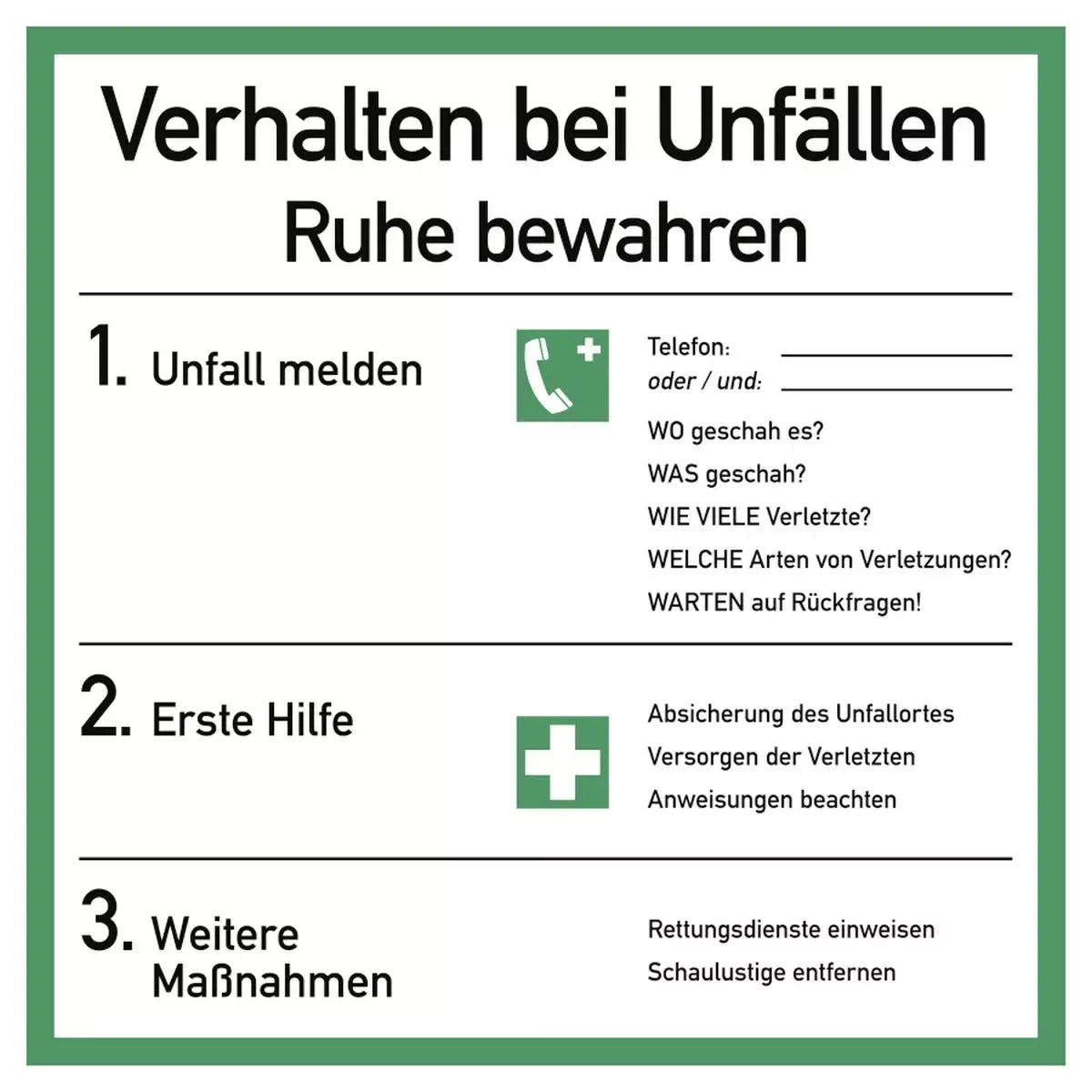 Verhalten bei Unfällen, Kombischild, ISO 7010
