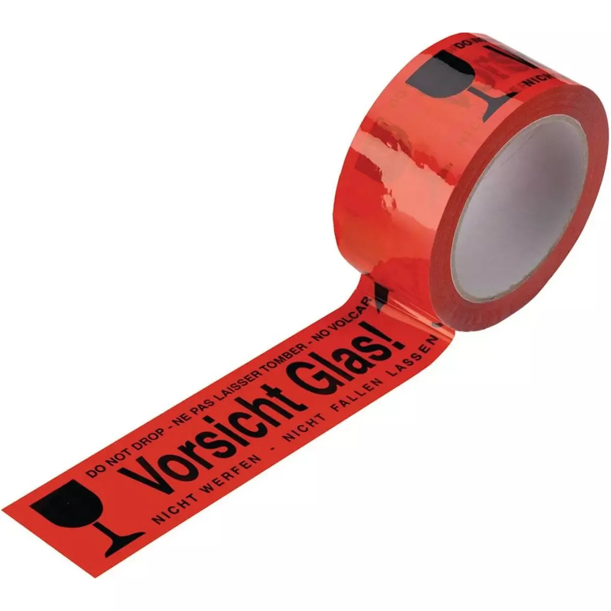 PVC-Warn-Klebeband VORSICHT GLAS, 66 m x 48 mm, rot