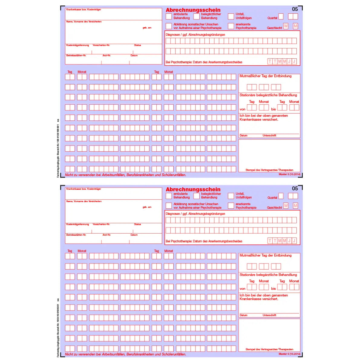 Abrechnungsschein (Muster der Kassenärztlichen Vereinigung), A4, 2 Nutzen