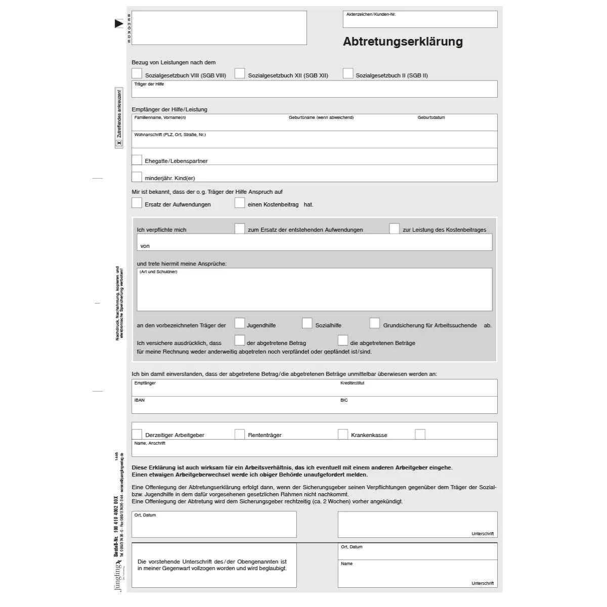 Abtretungserklärung, DIN A4, geblockt a 100 Blatt, SD