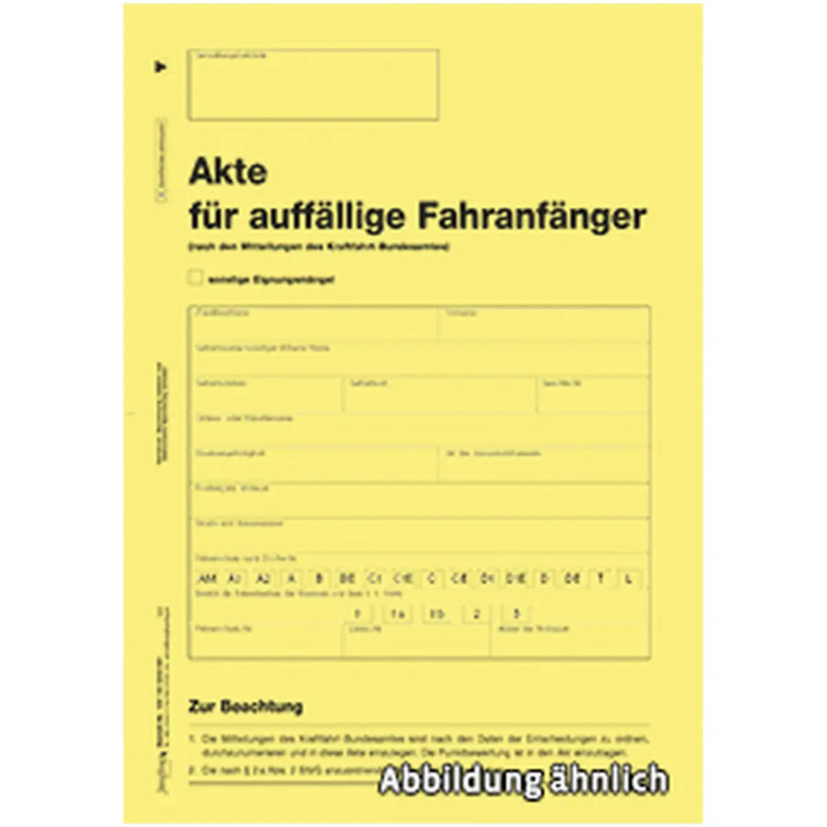Akte für auffällige Fahranfänger, A4, 4-seitig, gelb