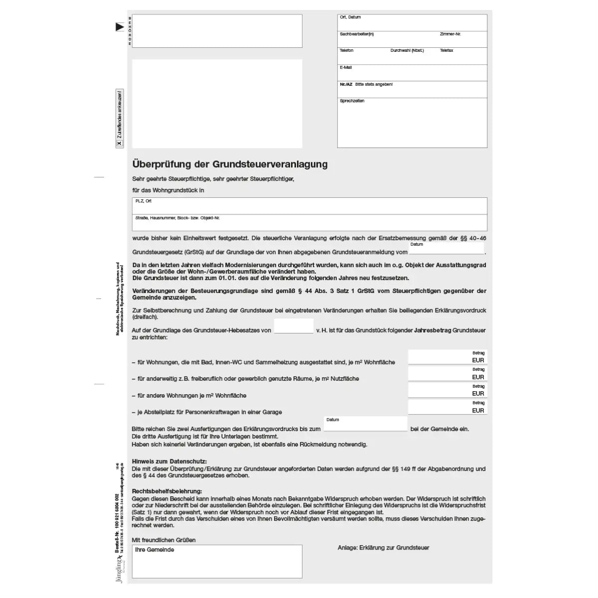 Anschreiben Grundsteuerüberprüfung (Neue Länder), A4 2-fach