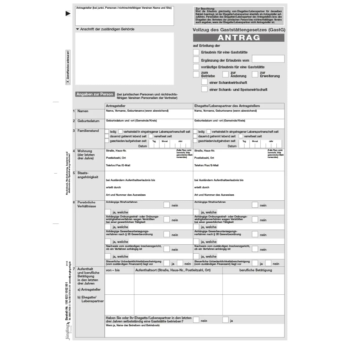 Antrag §§ 2, 11 GastG, (Variante) A4 4-seitig