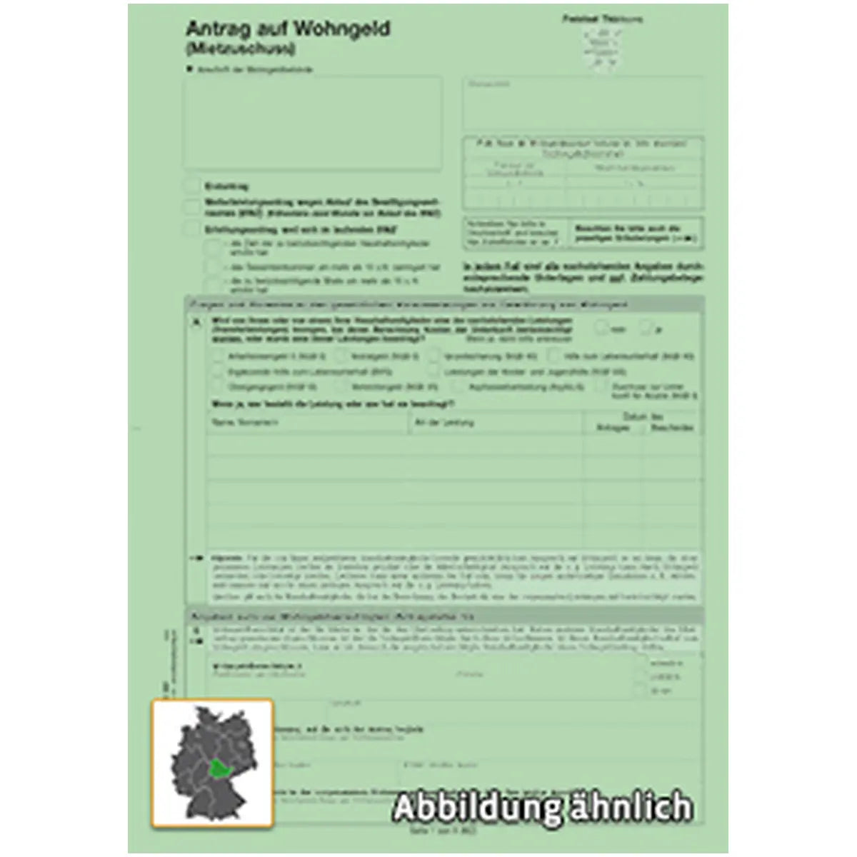 Antrag Wohngeld, Mietzuschuss, A4 8-seitig, grün