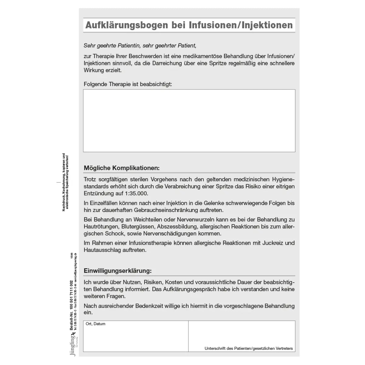 Aufklärungsbogen Infusion/Injektion, DIN A5, 2-fach, SD