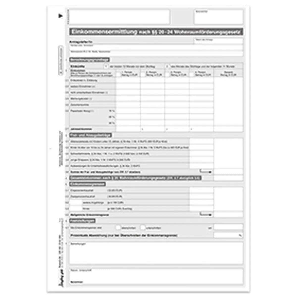 Einkommensermittlung nach §§ 20 - 24 WoFG, A4 2-fach, SD, (Variante)