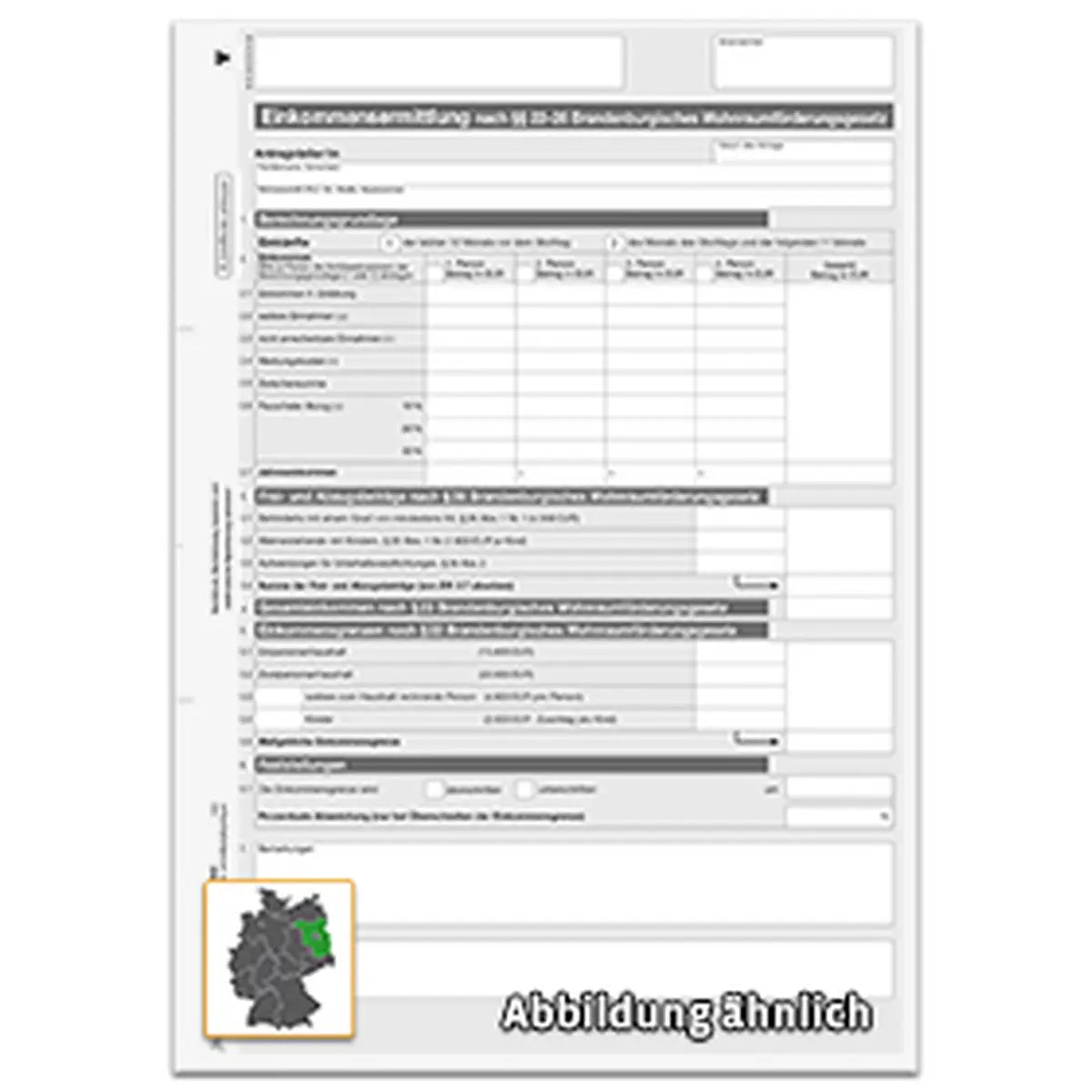 Einkommensermittlung nach §§ 22 - 26 BbgWoFG, A4 2-fach, SD