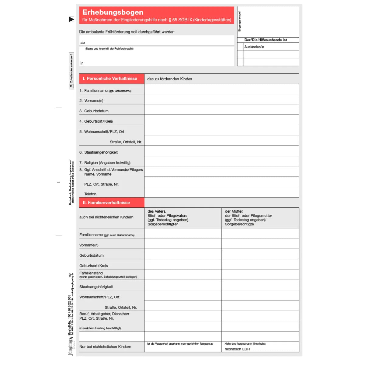 Erhebungsbogen für Maßnahmen der Eingliederungshilfe (§ 30 SGB IX) (Frühförderung), A4