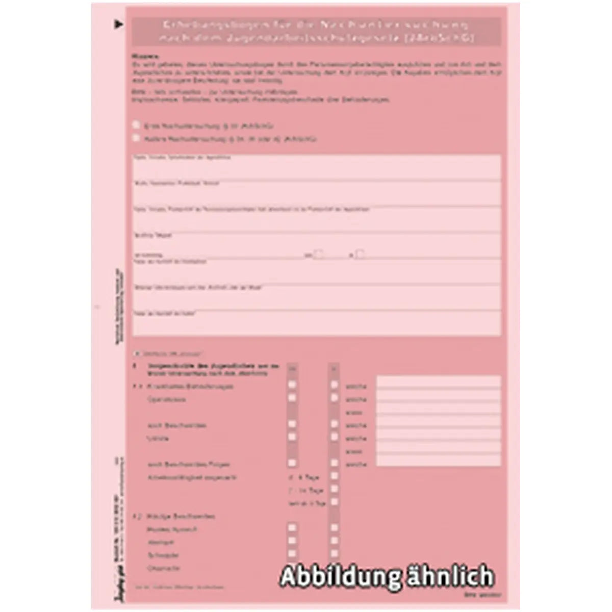 Erhebungsbogen Jugendarbeitsschutzgesetz Nachuntersuchung, A4