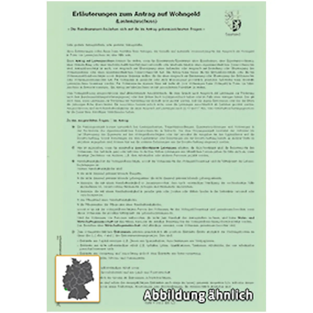 Erläuterungen zum Antrag auf Wohngeld (Lastenschuss), A4 grün