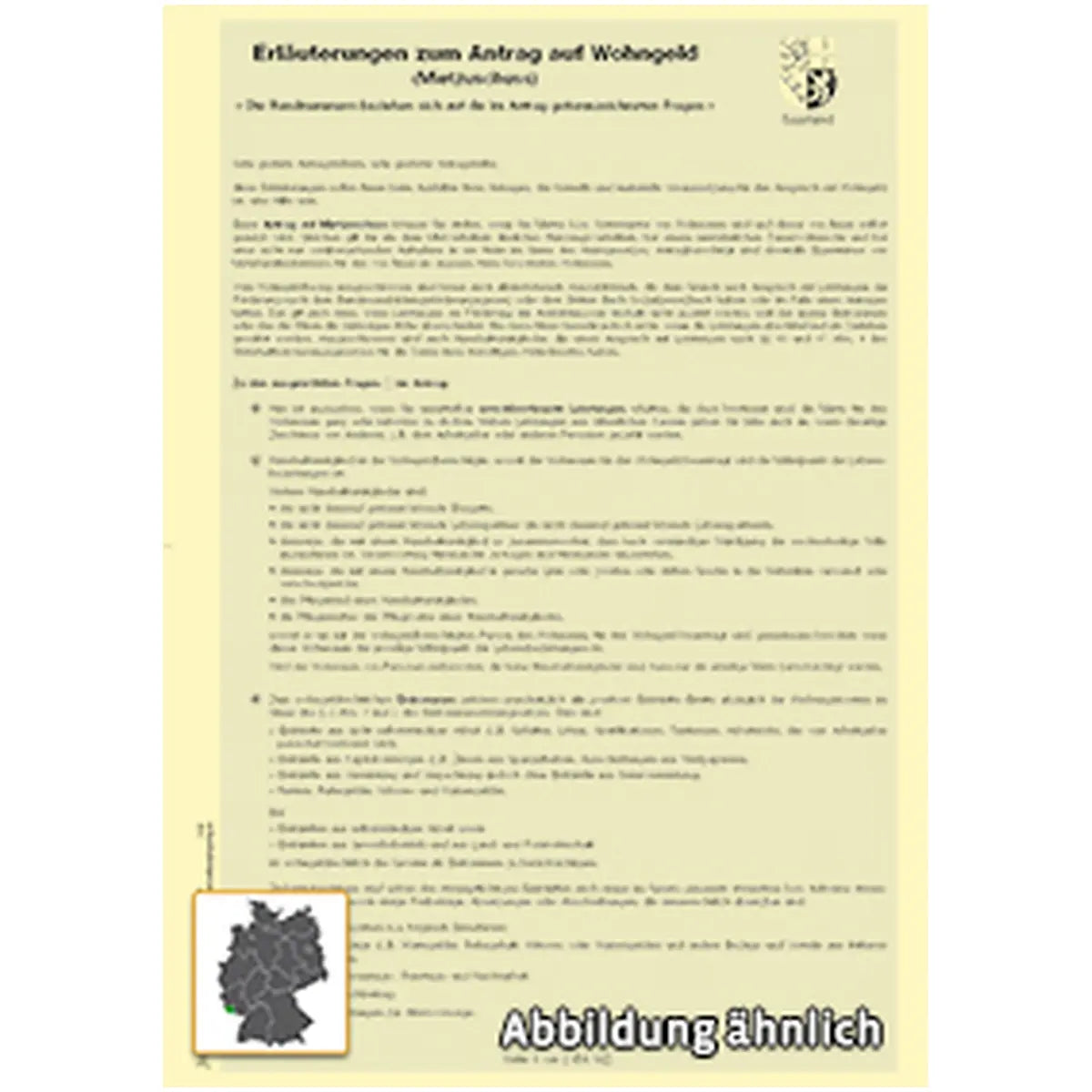 Erläuterungen zum Antrag auf Wohngeld (Mietzuschuss), A4 gelb
