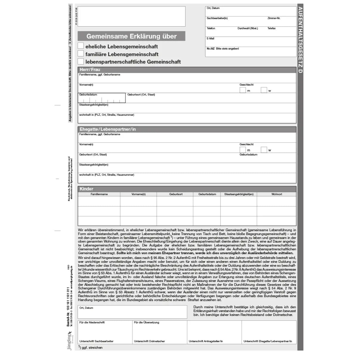 Gemeinsame Erklärung zur (Lebens)gemeinschaft, Deutsch, A4