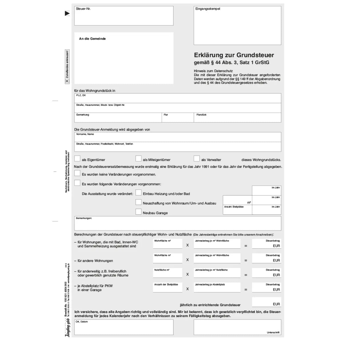 Grundsteuererklärung (Neue Länder), A4 3-fach