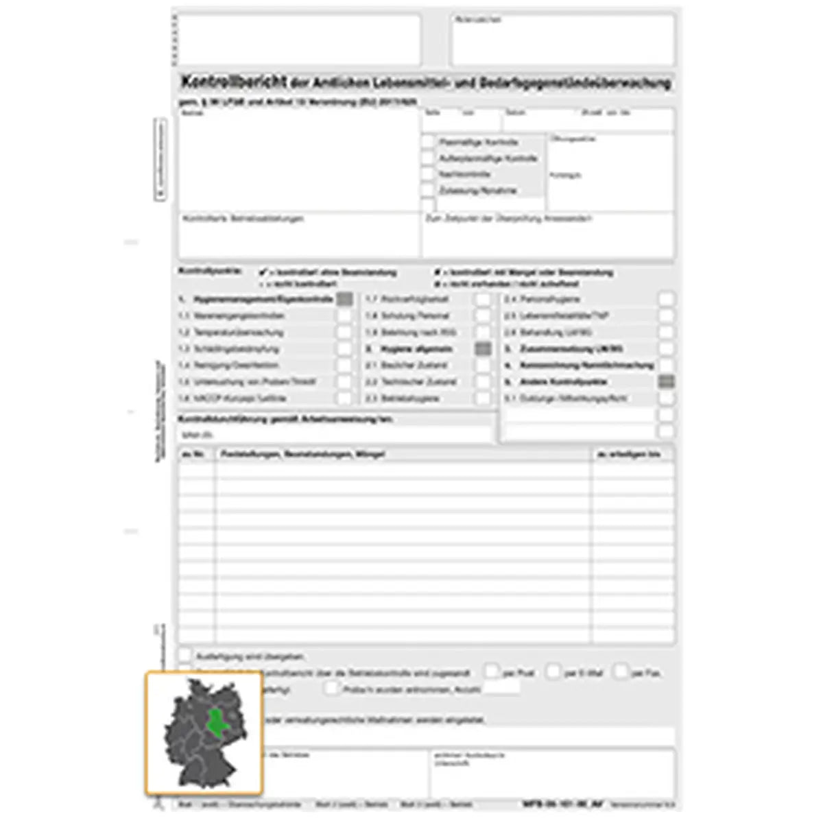 Kontrollbericht der amtlichen Lebensmittelüberwachung (MFB-05-101-00_AV, Version 6.0), A4, 3fach,