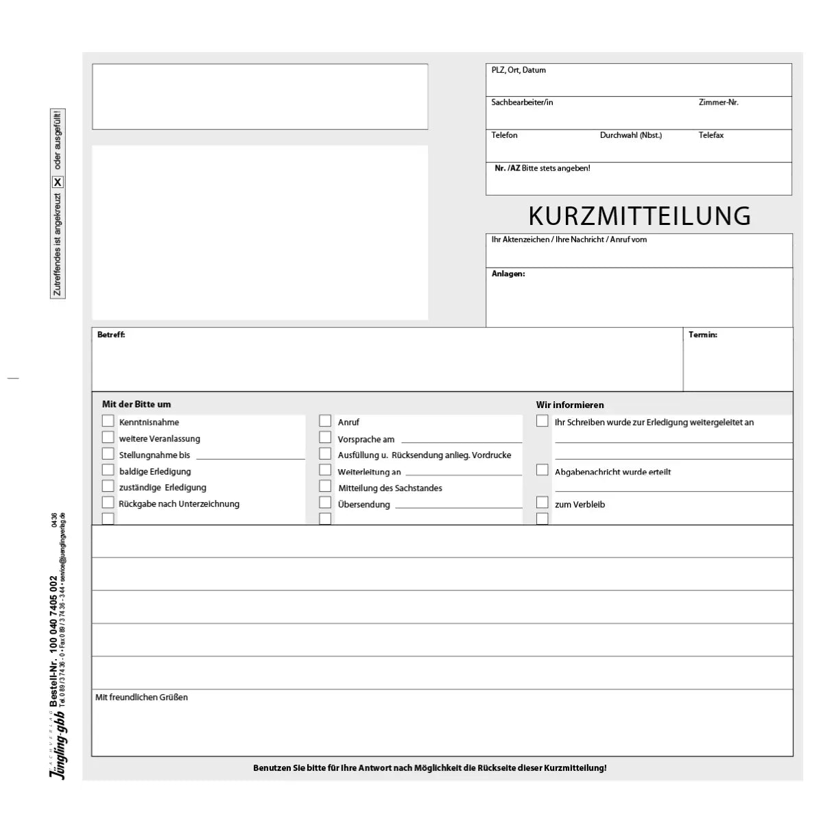 Kurzmitteilung, 2/3 DIN A4, 2-fach SD