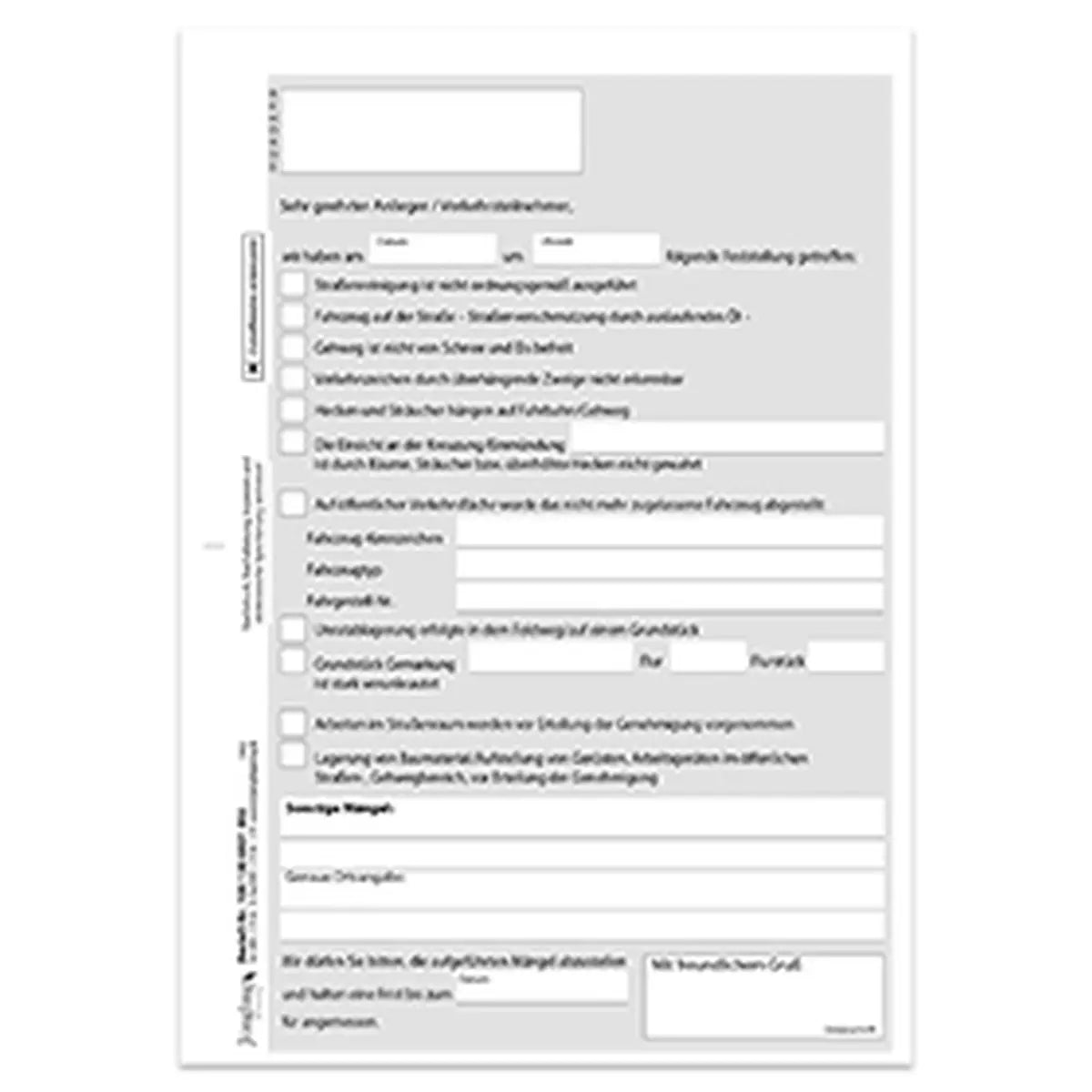 Mängelbericht Anlieger und Verkehrsteilnehmer, Block, 50 Satz, 2-fach SD, 1 Block