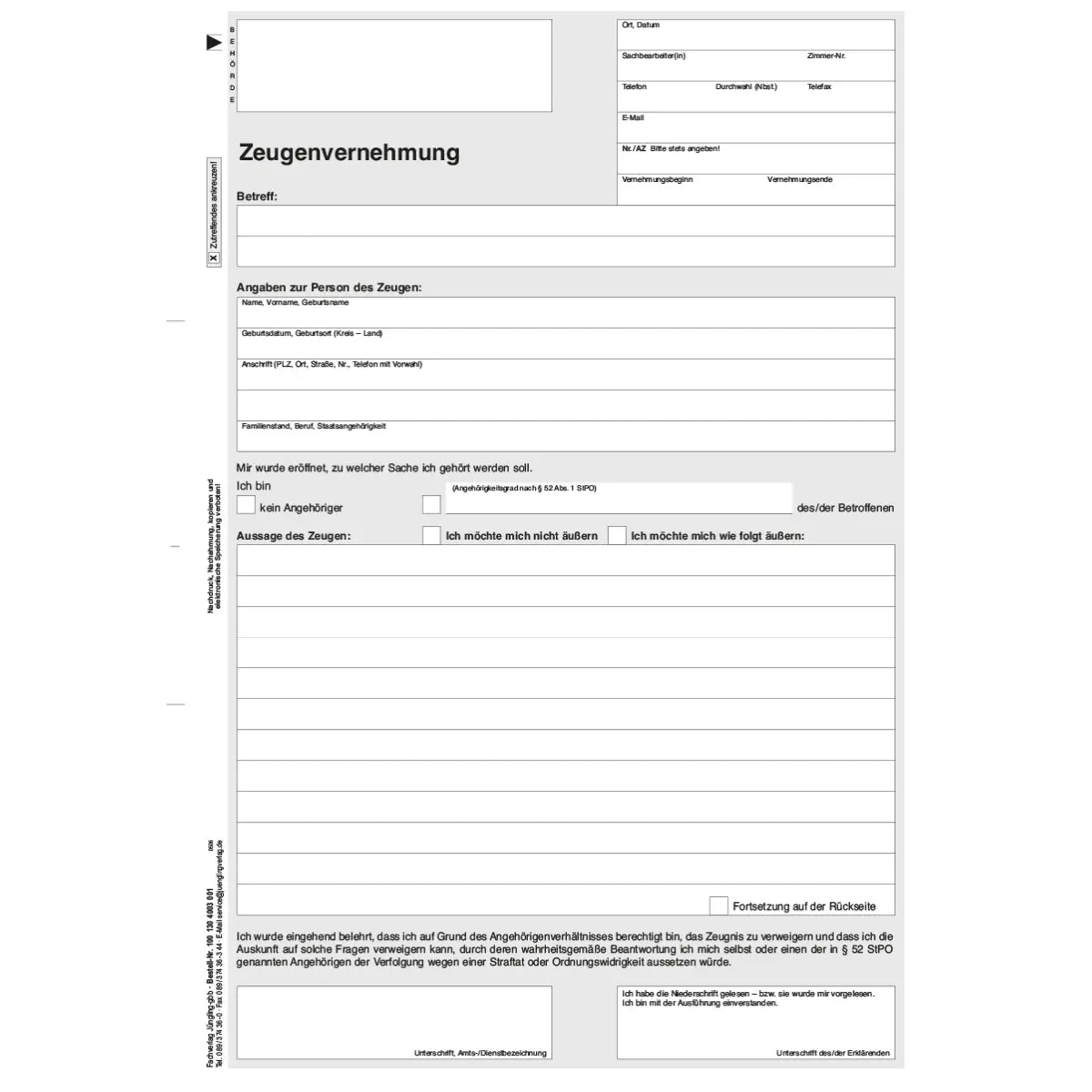Niederschrift Zeugenvernehmung, A4