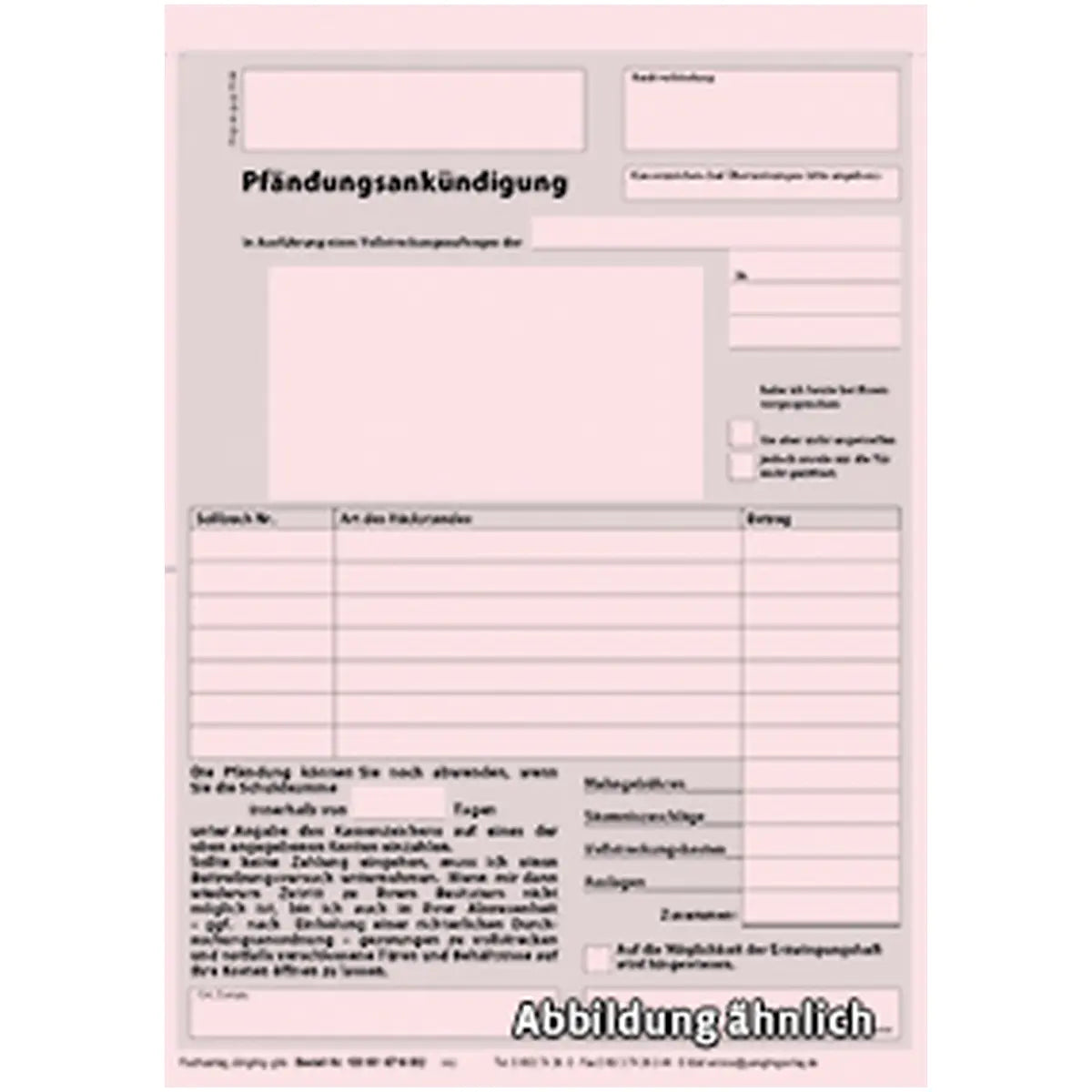 Pfändungsankündigung, Block, A5, 50 Satz, 2-fach