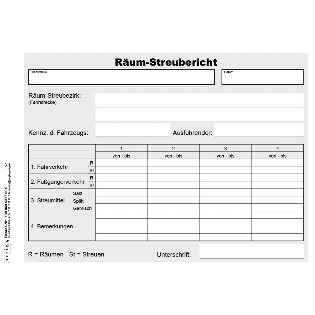 Räum- und Streubericht, DIN A5, geblockt a 100 Blättern – VPE 2 Blöcke