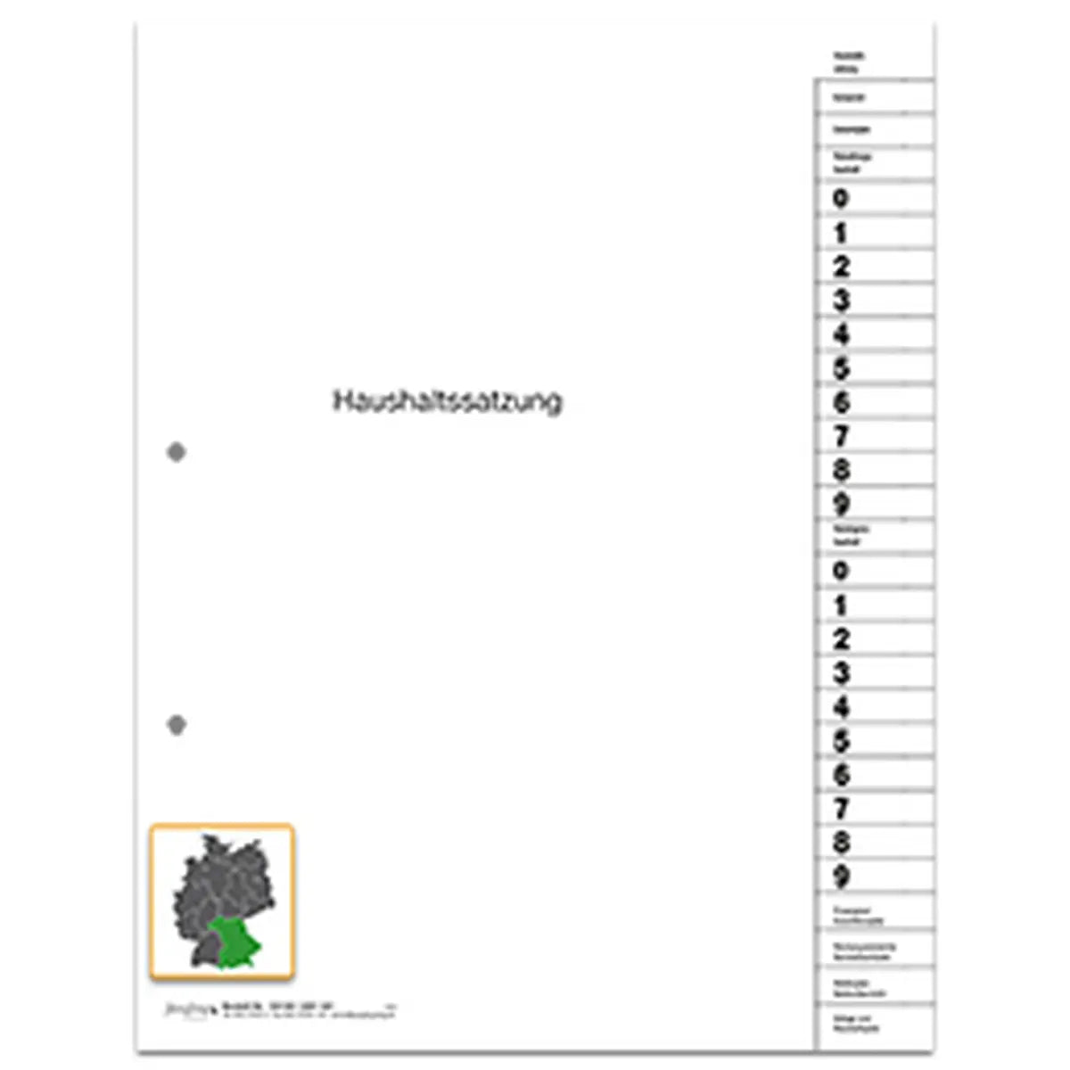Register- Satz Haushaltssatzung, 29-teilig, DIN A4 hoch (Lochung links, Registerstanzung rechts)