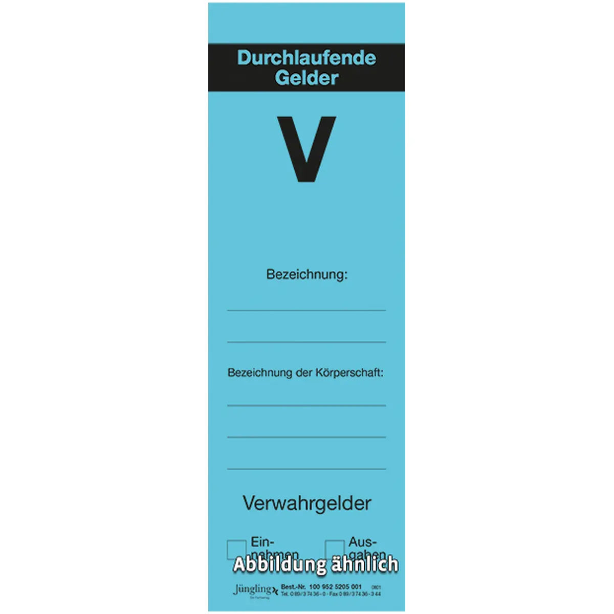 Rückenschild V (Durchlaufende Gelder), blau, selbstklebend
