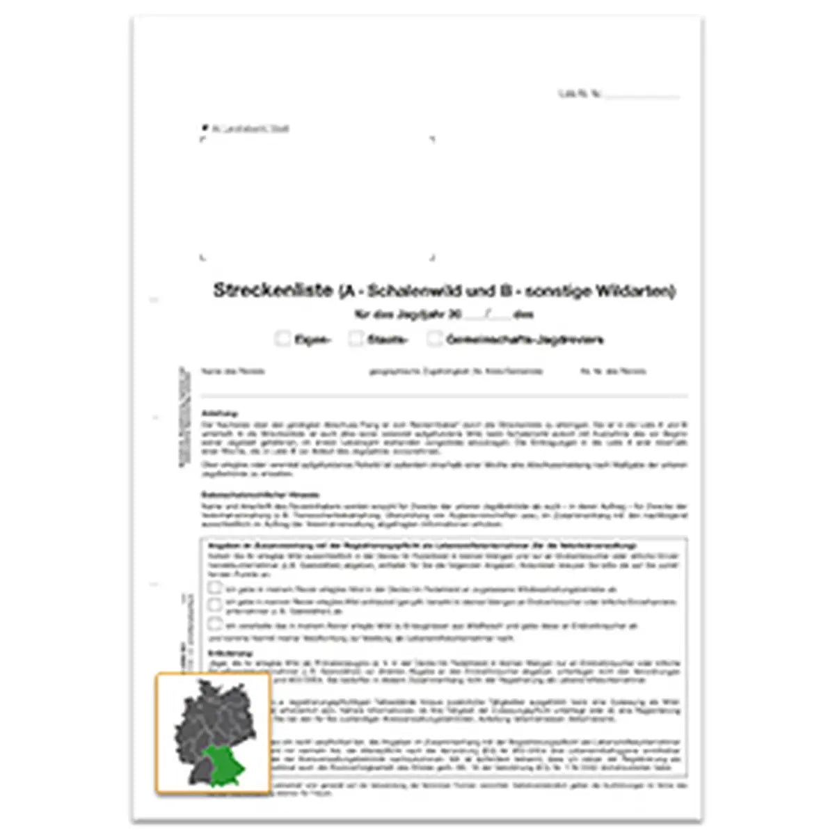 Streckenliste (A und B) - Titelbogen