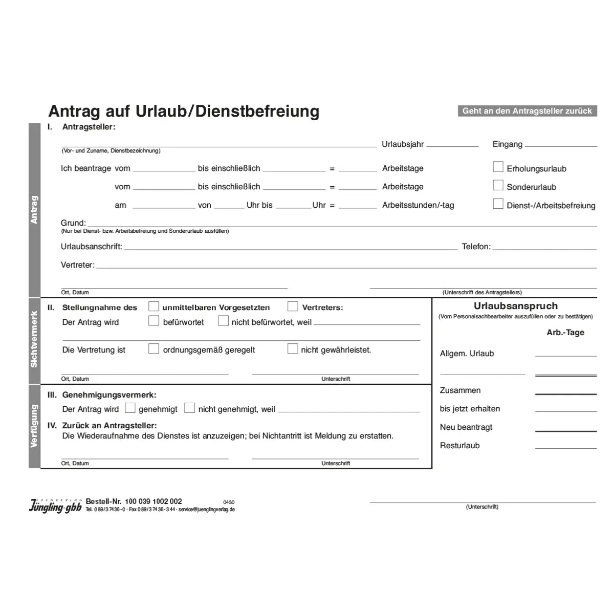Urlaubsantrag (Behörde), A5, 2-fach SD
