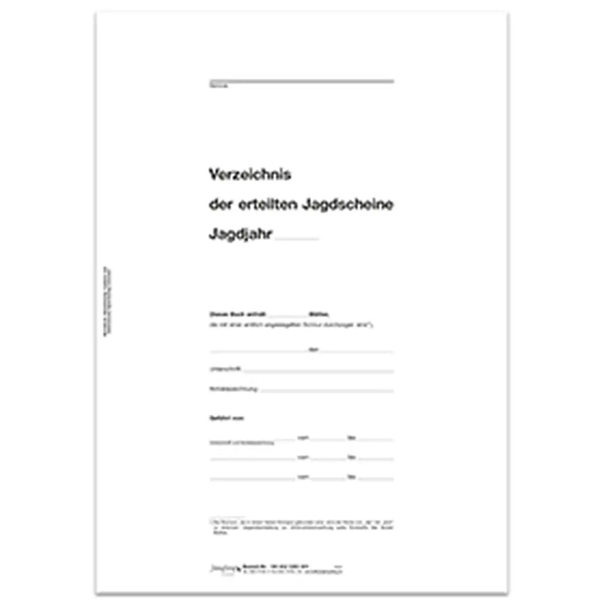 Verzeichnis der erteilten Jagdscheine -Titelbogen-