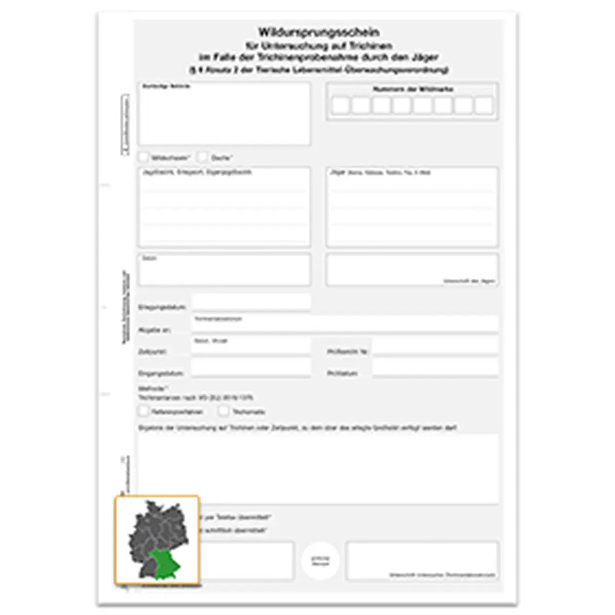Wildursprungsschein, DIN A4, 3-fach, Stand: VO(EU) 2015/1375