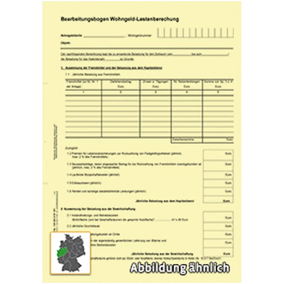 Wohngeld - Lastenberechnung, A4 gelb