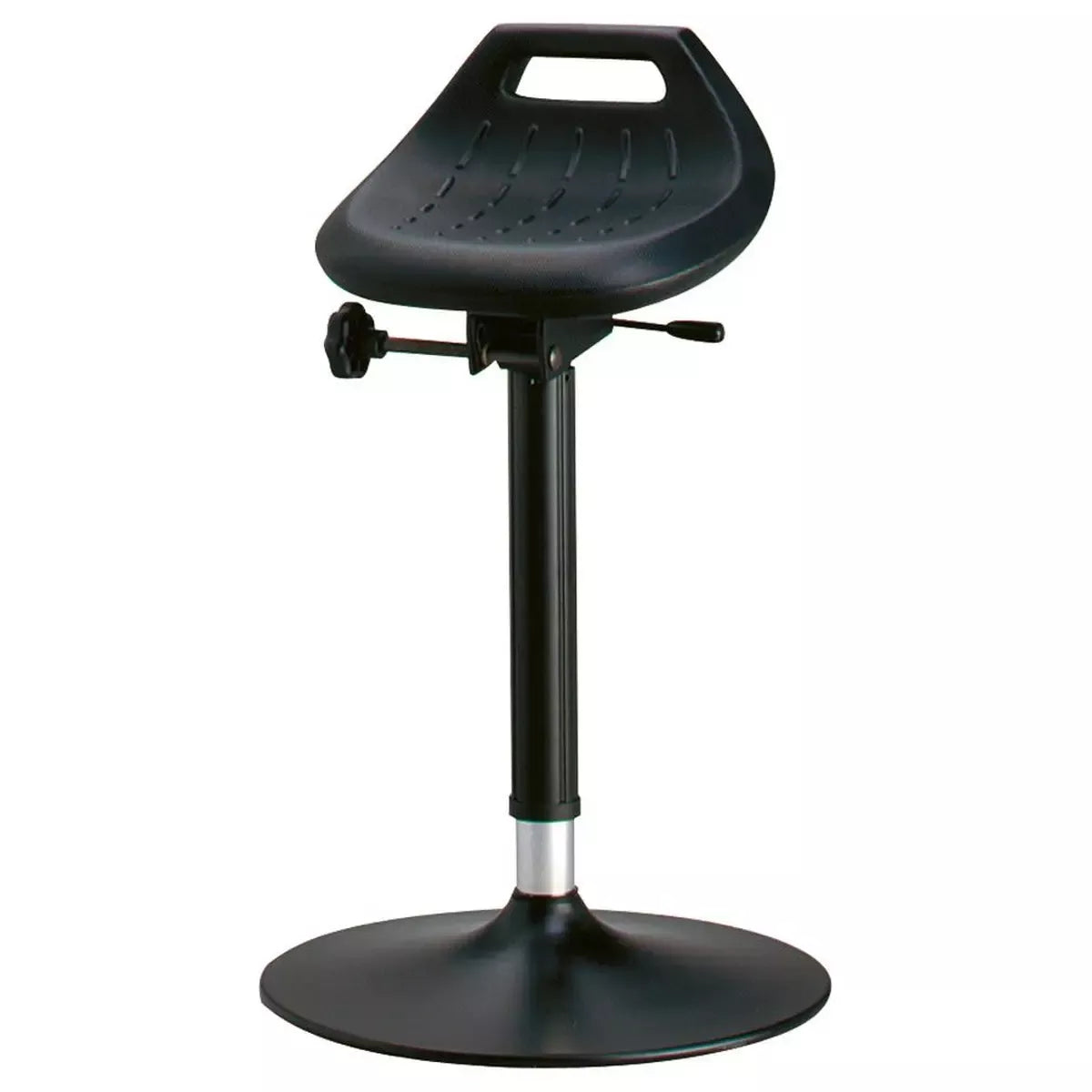 Industriestehhilfe mit Gasfederhöhenverstellung, SitzflächeIntegralschaum, flacher Tellerfuß, Sitz Höhe 650-850 mm