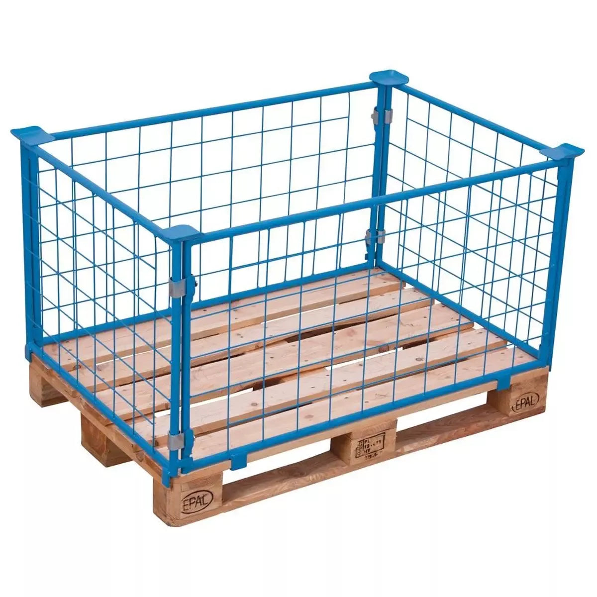 Palettenaufsatz, Höhe 600 mm, für Paletten 800x1200 mm, Auflast 1500 kg, RAL 5012 lichtblau, mit 4 festen Wänden