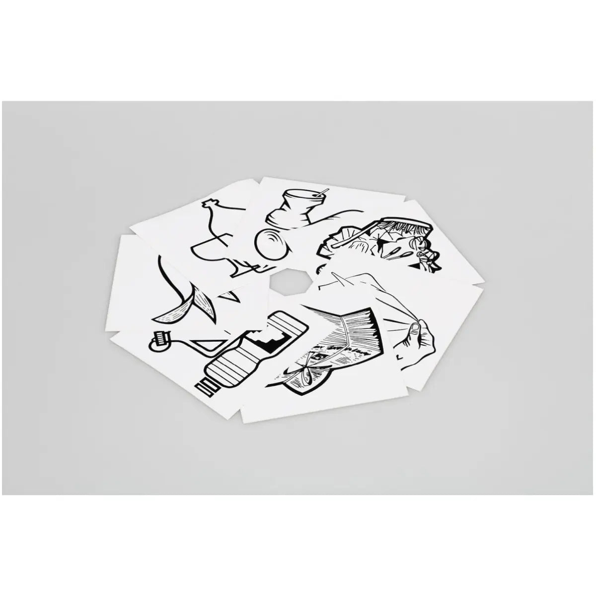 Piktogramm-Aufklebersatz 7-fach schwarz/weiß (Wertstoffe Papier Restmüll Glas Metall Biomüll Putztücher)