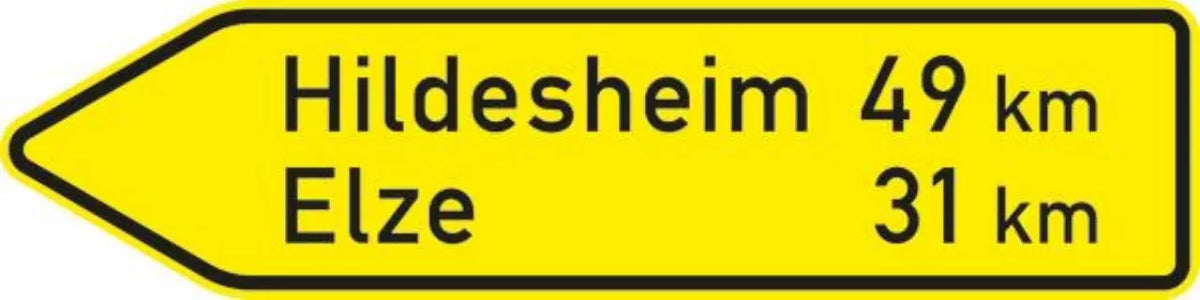 Verkehrszeichen VZ418-10 Pfeilwegweiser auf sonstigen Straßen, linksweisend